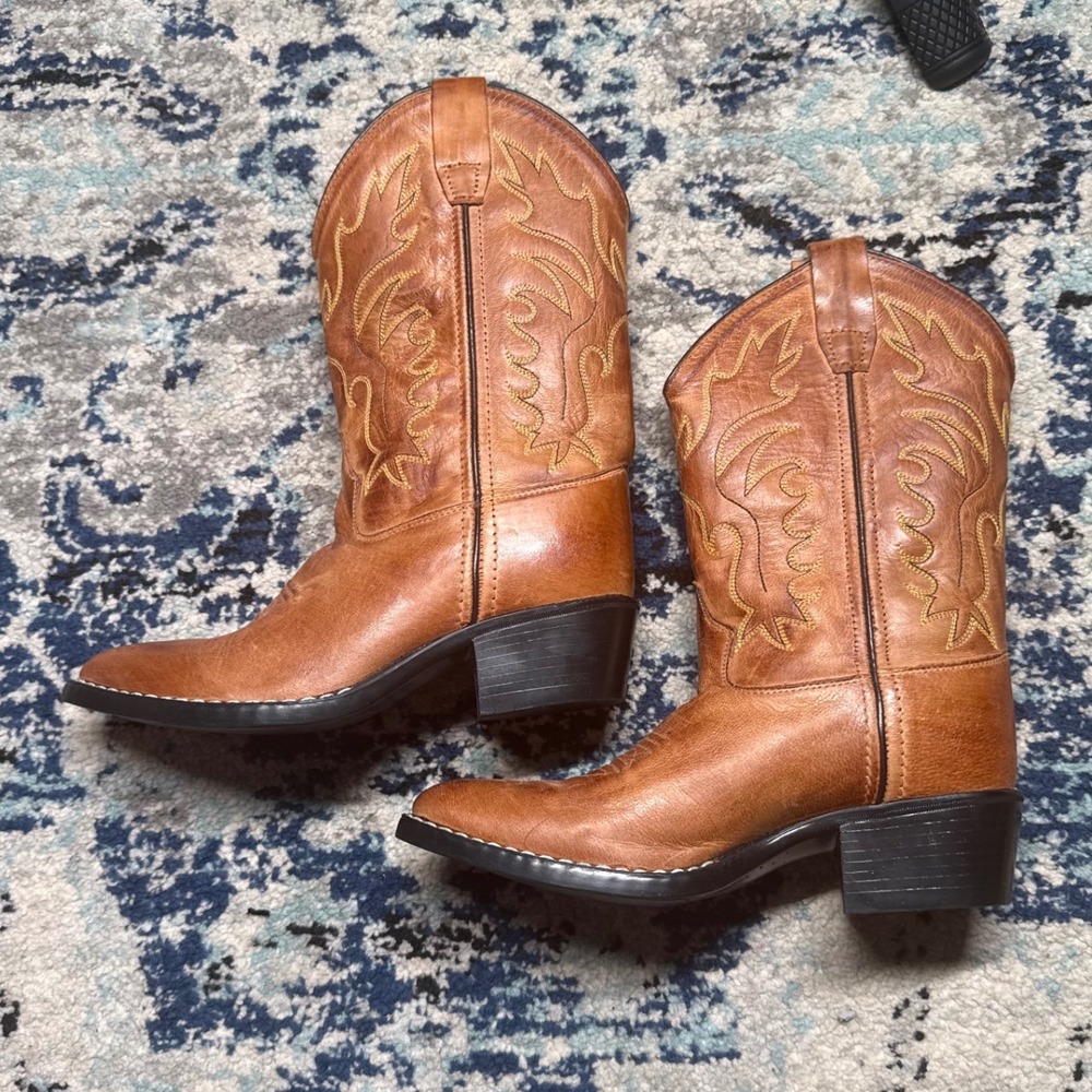 Old West 8129 Tan Leather Western Cowboy Boots Pointed Toe Stitch Detail 030